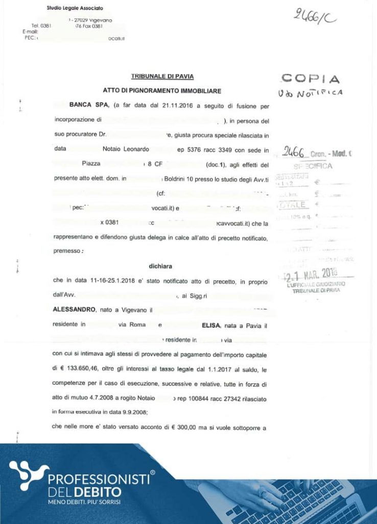 Salvata la casa dall’asta, con stralcio del 48%