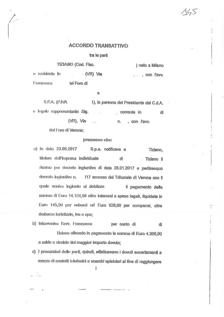 Saldo e stralcio con un decreto ingiuntivo accordo transattivo Saldo e stralcio con un decreto ingiuntivo accordo transattivo
